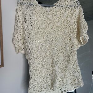 Dressbarn Cream Crochet Floral Blouse